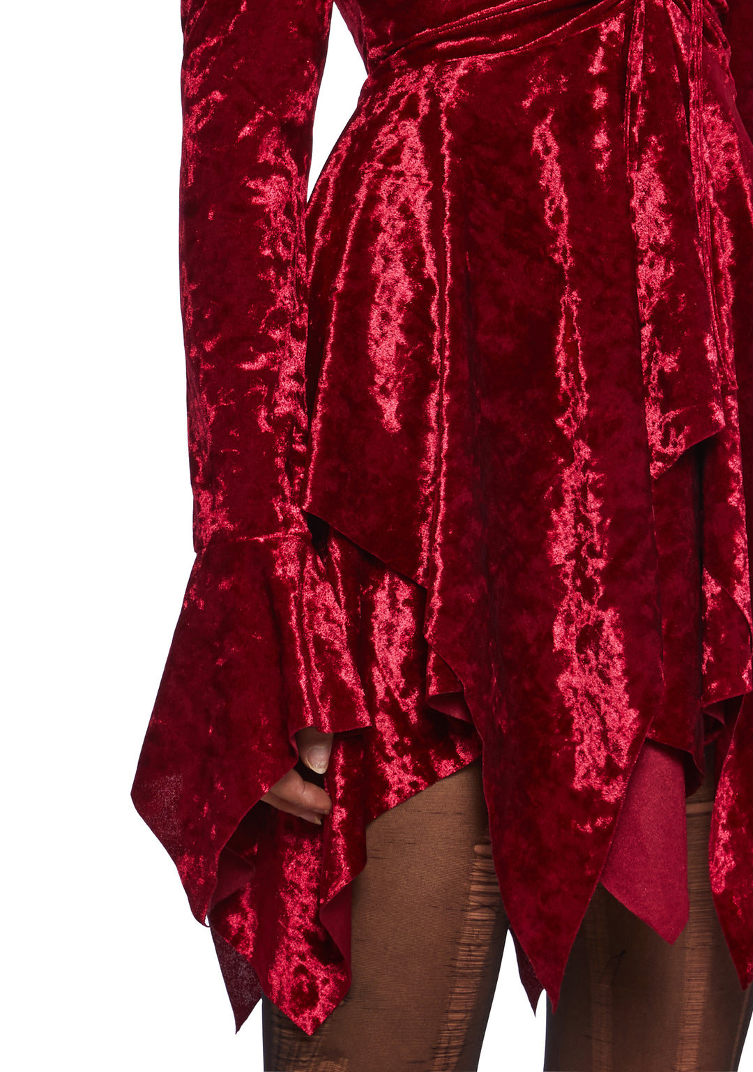 Current Mood Off The Shoulder Handkerchief Velvet Velour Mini Dress - Red - Image 5