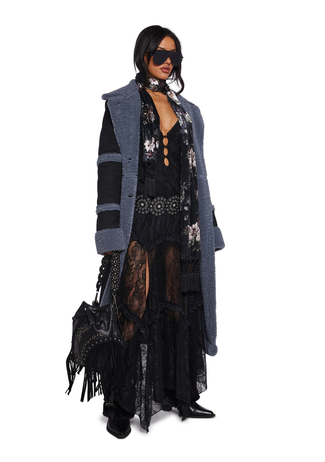 Lace Maxi Dress With Ruffles And Cut Outs Current Mood - Black - Image 5