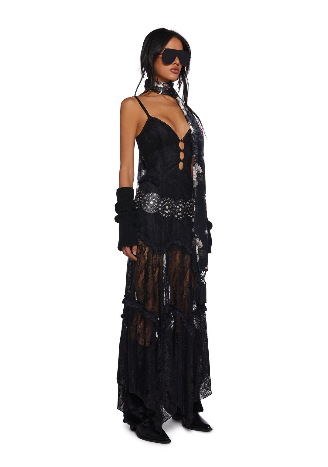 Lace Maxi Dress With Ruffles And Cut Outs Current Mood - Black - Image 3