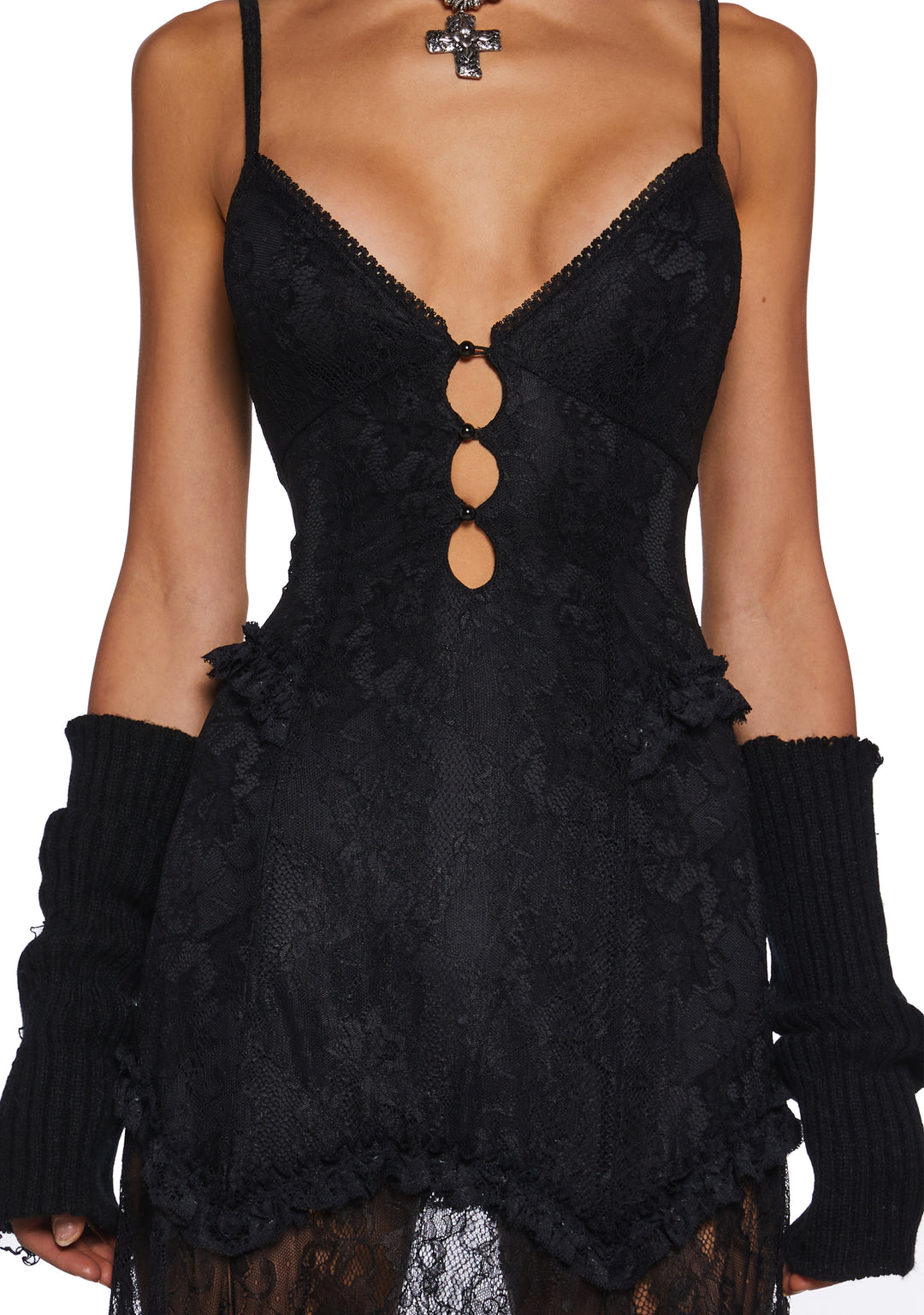 Lace Maxi Dress With Ruffles And Cut Outs Current Mood - Black - Image 2