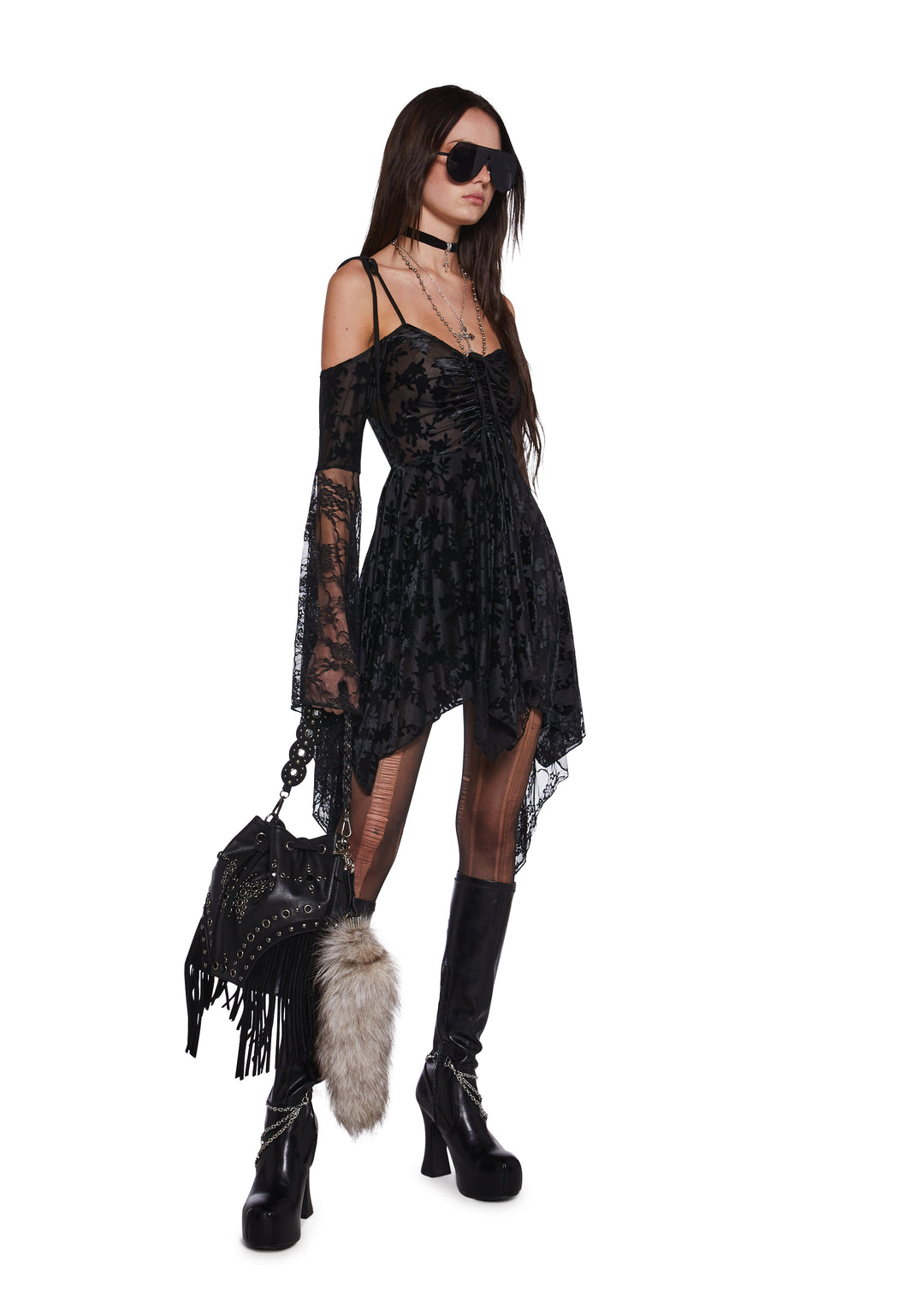 F Is For Fairies Handkerchief Floral Velvet Lace Dress Current Mood - Black - Image 7