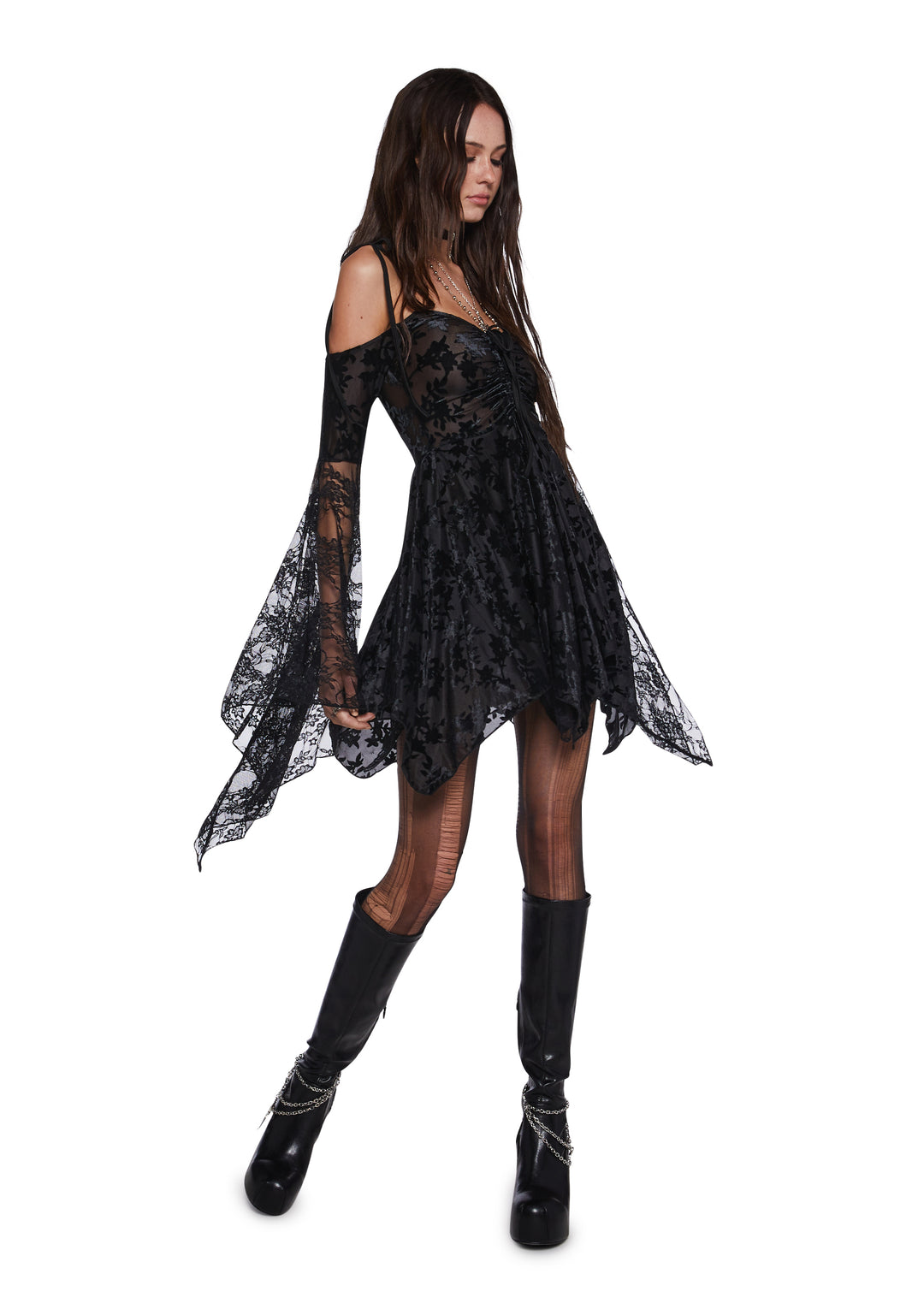 F Is For Fairies Handkerchief Floral Velvet Lace Dress Current Mood - Black - Image 3