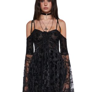 F Is For Fairies Handkerchief Floral Velvet Lace Dress Current Mood - Black