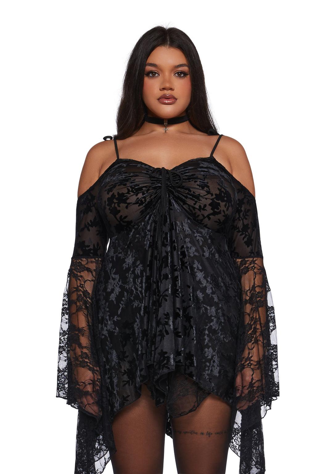 F Is For Fairies Handkerchief Floral Velvet Lace Dress Current Mood - Black - Image 2