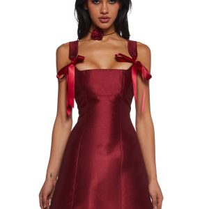 Taffeta Satin Ribbon Mini Dress Current Mood - Burgundy