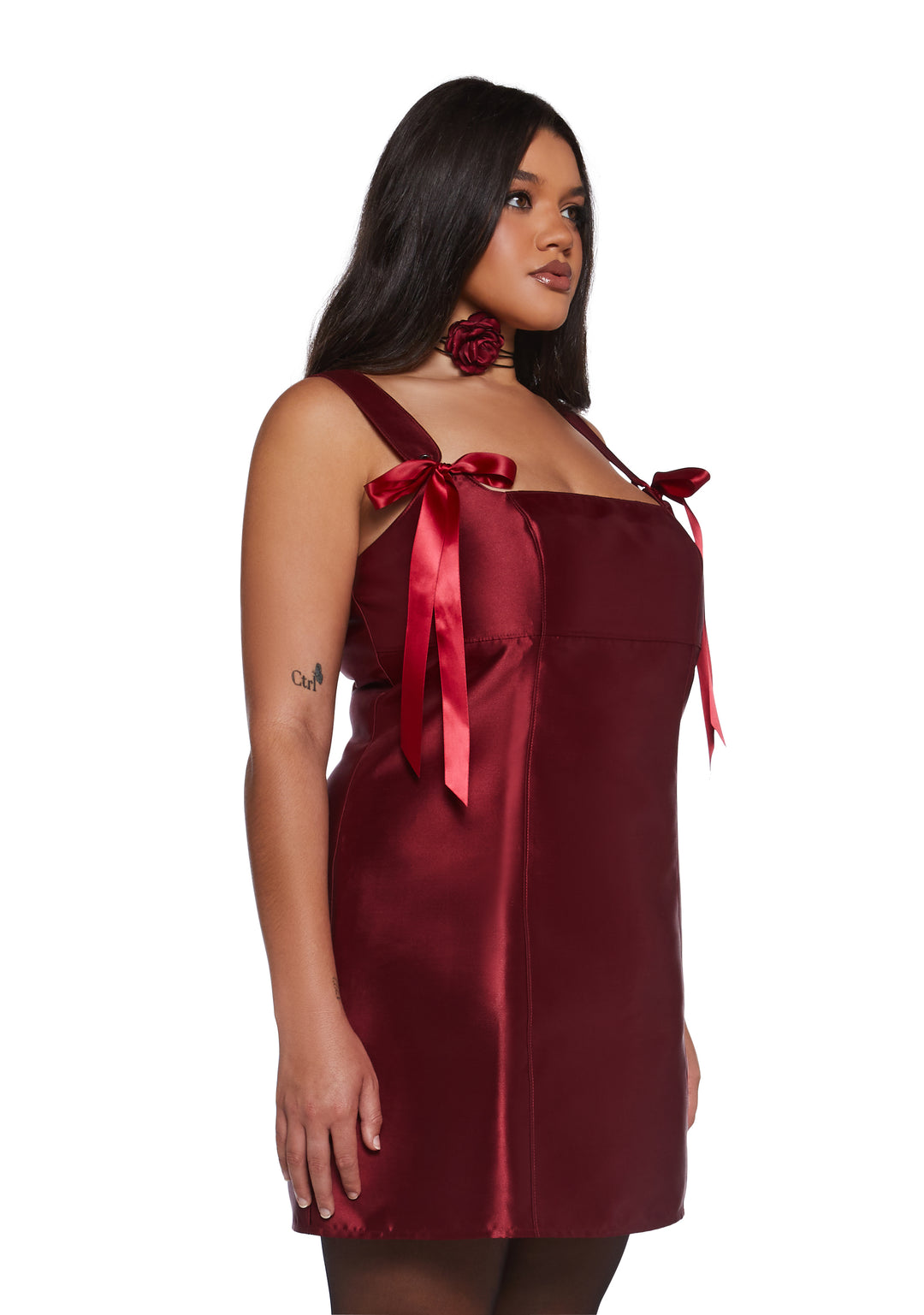 Taffeta Satin Ribbon Mini Dress Current Mood - Burgundy - Image 7
