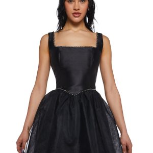 Satin Tulle Tutu Sleeveless Mini Corset Dress Sugar Thrillz - Black