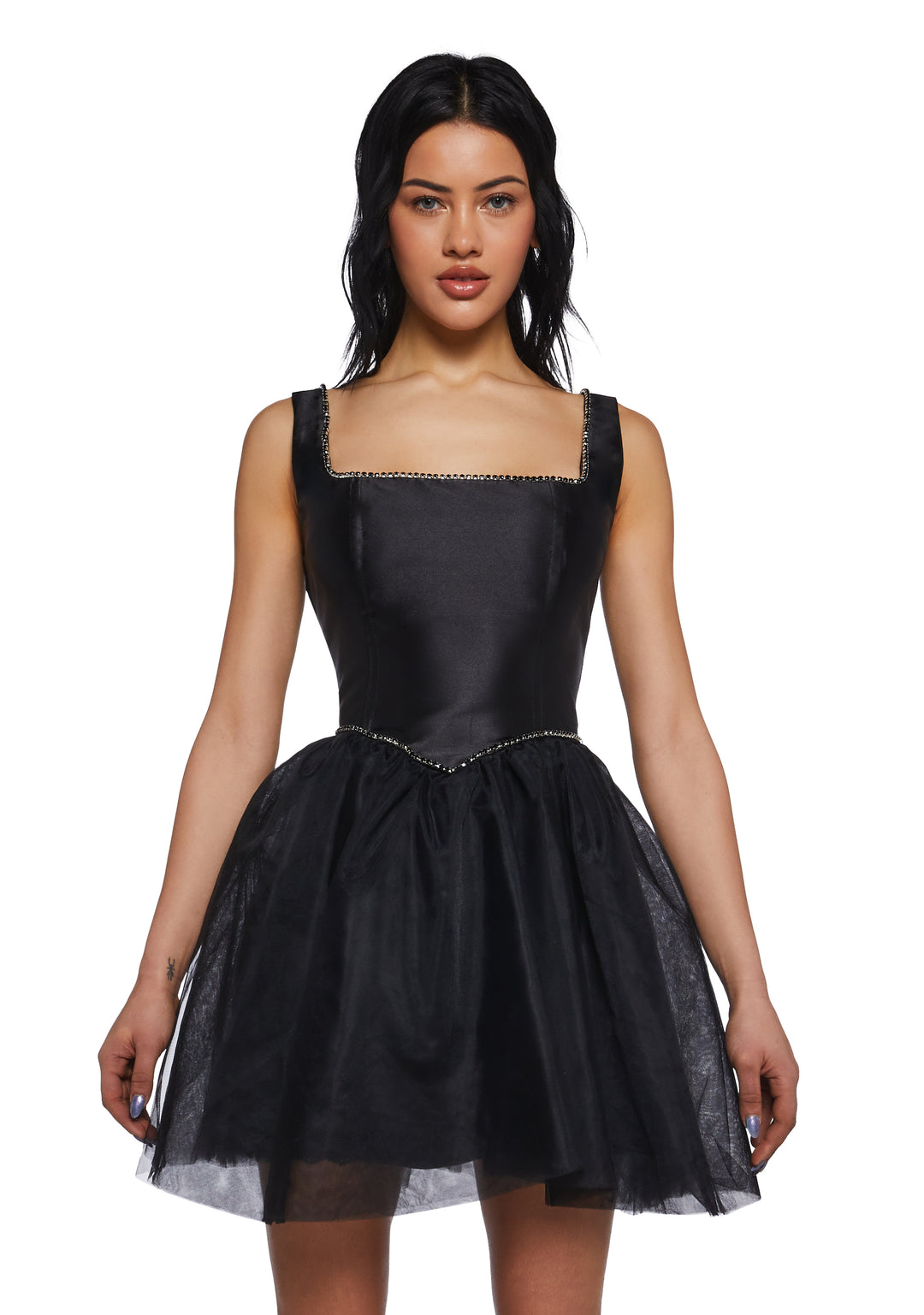 Satin Tulle Tutu Sleeveless Mini Corset Dress Sugar Thrillz - Black