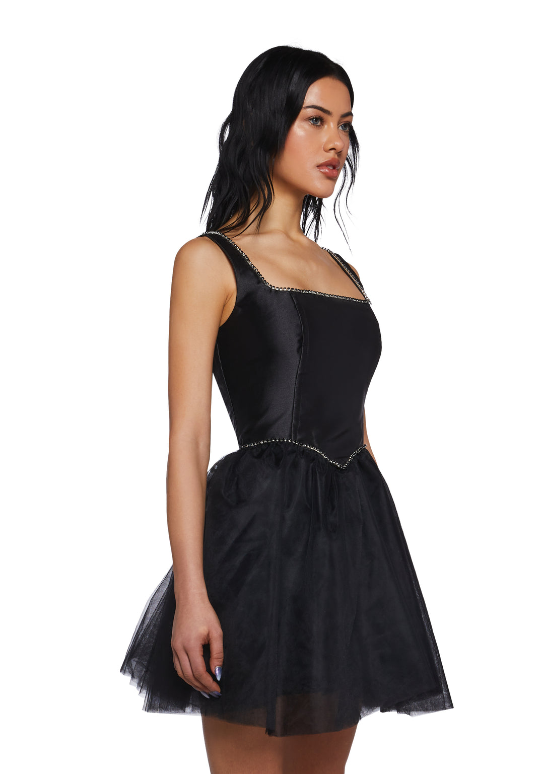 Satin Tulle Tutu Sleeveless Mini Corset Dress Sugar Thrillz - Black - Image 3