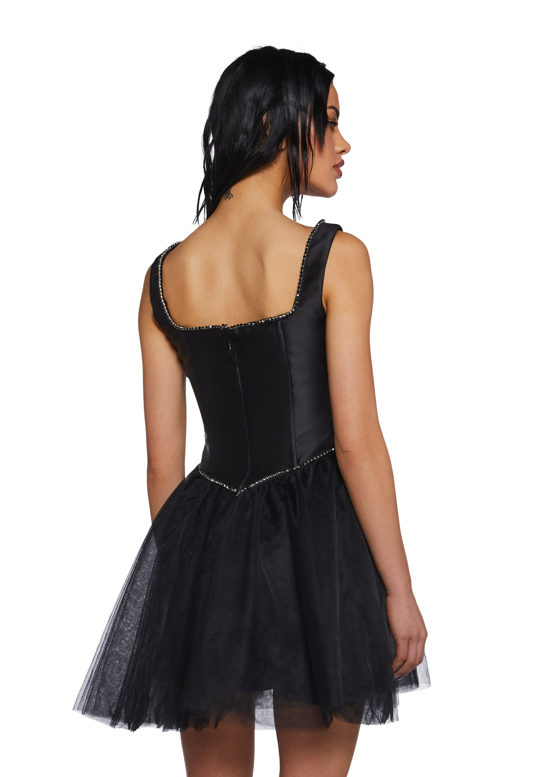 Satin Tulle Tutu Sleeveless Mini Corset Dress Sugar Thrillz - Black - Image 4