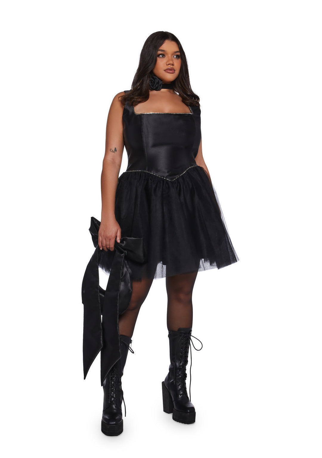 Satin Tulle Tutu Sleeveless Mini Corset Dress Sugar Thrillz - Black - Image 7