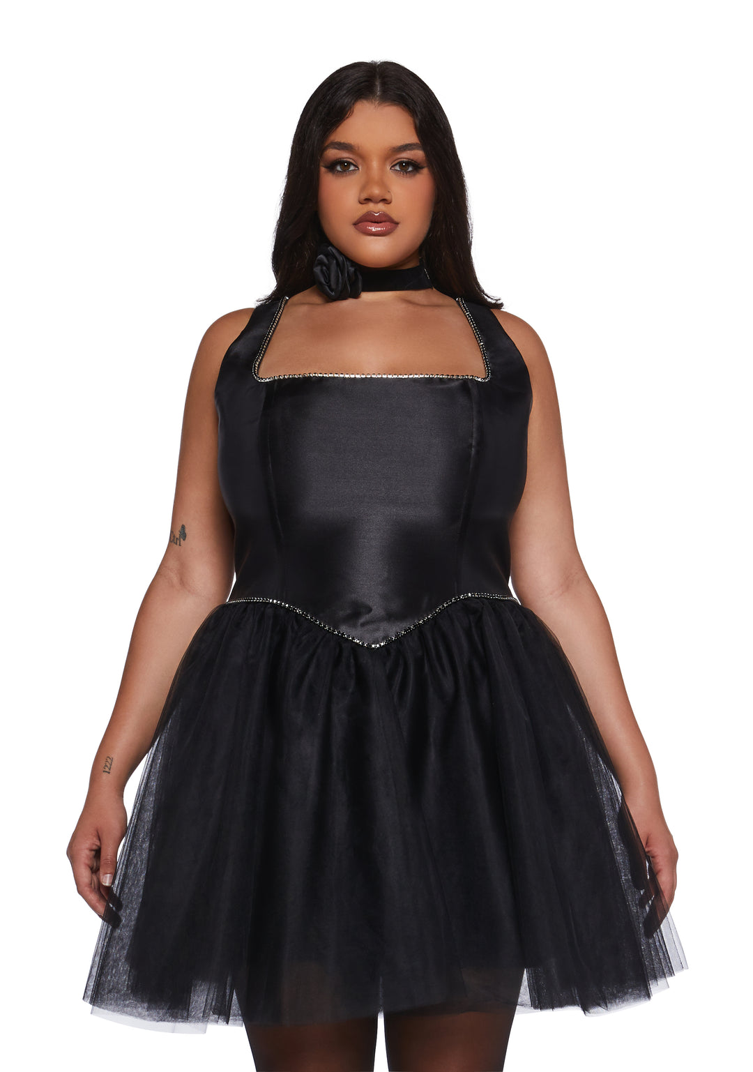 Satin Tulle Tutu Sleeveless Mini Corset Dress Sugar Thrillz - Black - Image 2