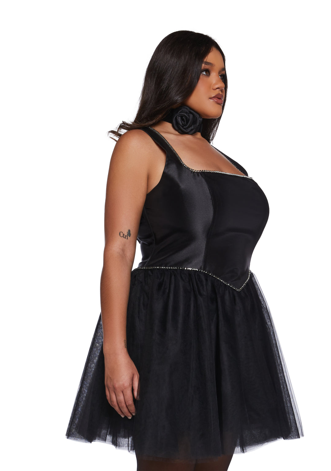 Satin Tulle Tutu Sleeveless Mini Corset Dress Sugar Thrillz - Black - Image 8