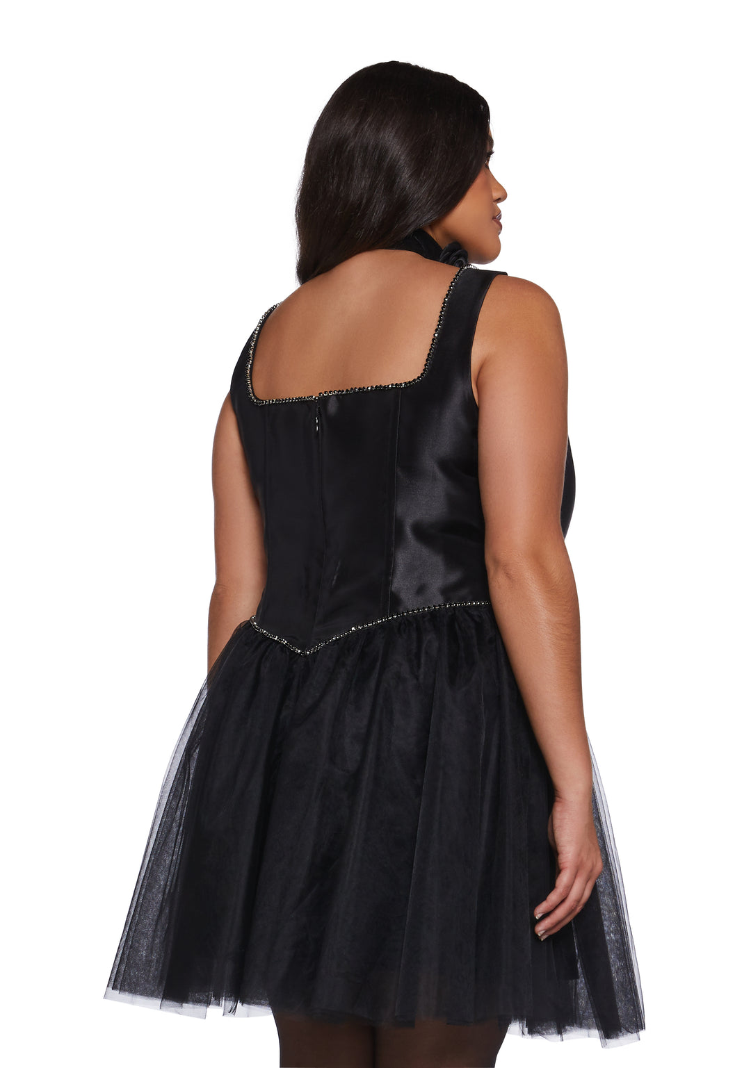 Satin Tulle Tutu Sleeveless Mini Corset Dress Sugar Thrillz - Black - Image 9