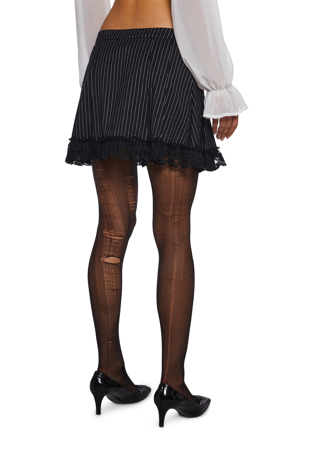 Twill Pinstripe Ruffled Lace Mini Skirt Delia's - Black - Image 3