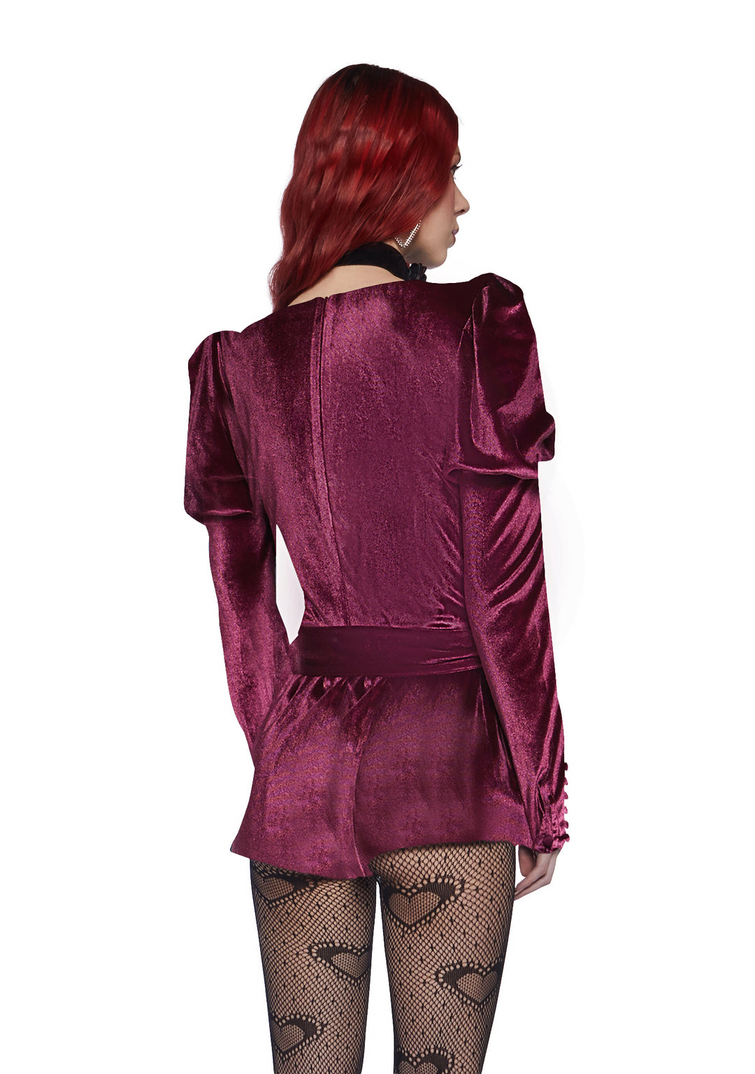 Velvet Long Sleeve Romper Sugar Thrillz - Pink - Image 4
