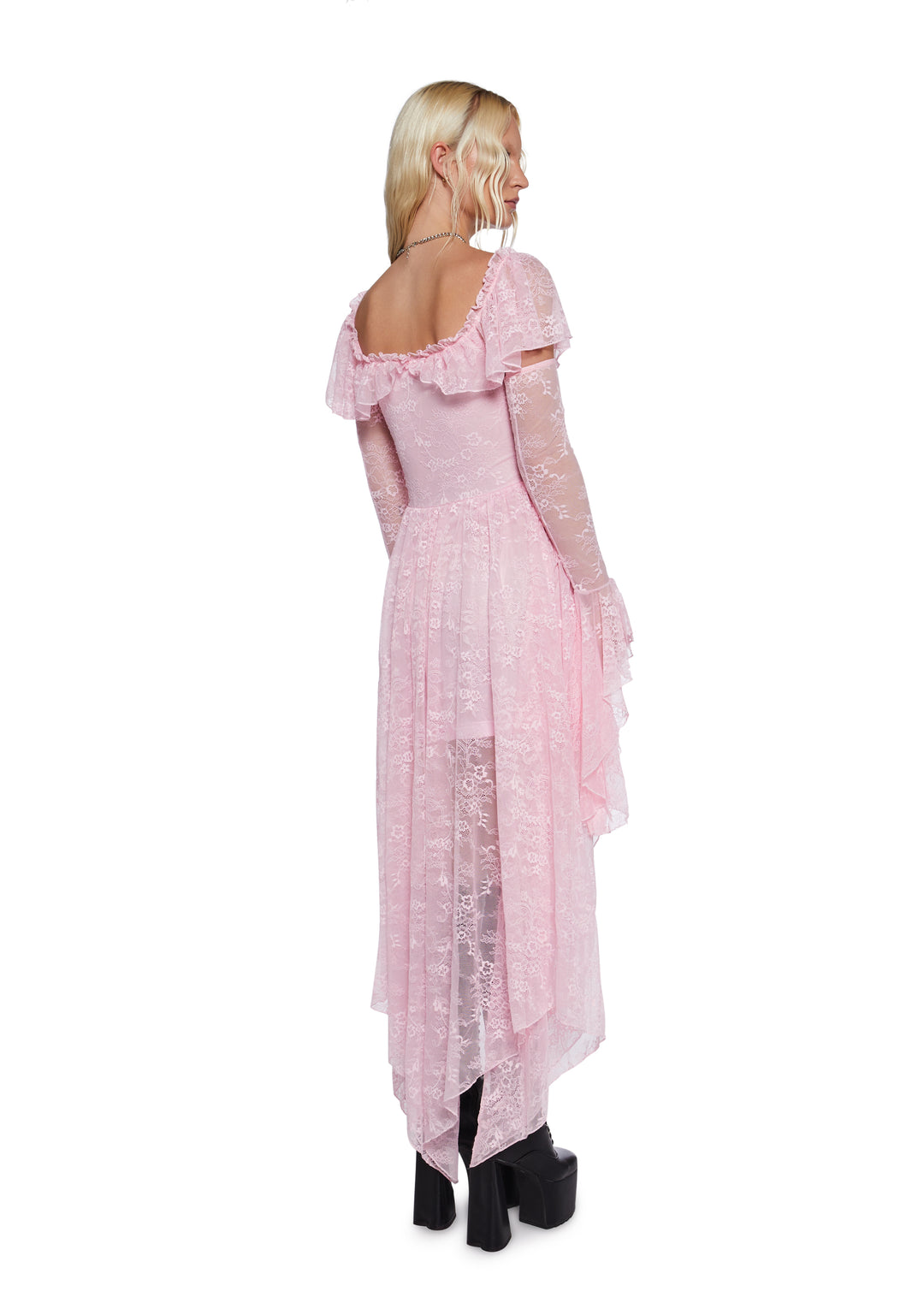 Stretchy Lace Draped High-Low Maxi Dress Sugar Thrillz - Pink - Image 4