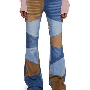 Patchwork Cord And Denim Flared Jeans - Delia's