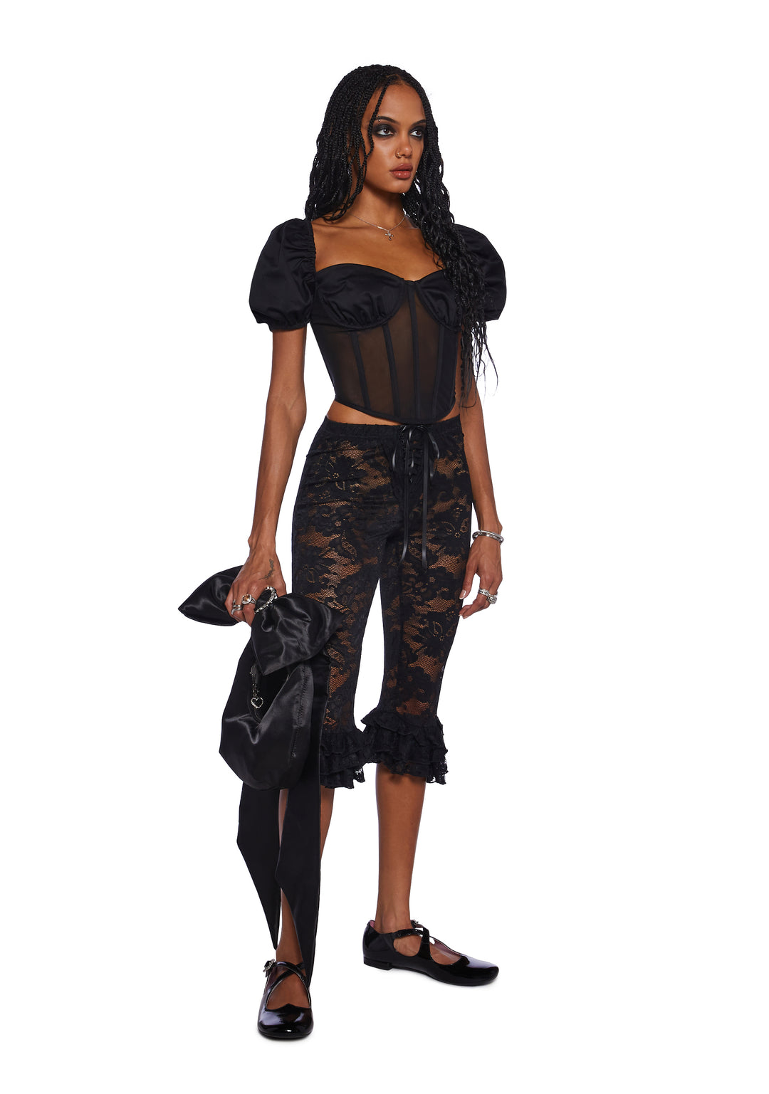 Sugar Thrillz Sheer Floral Lace Bow Pants - Black - Image 3