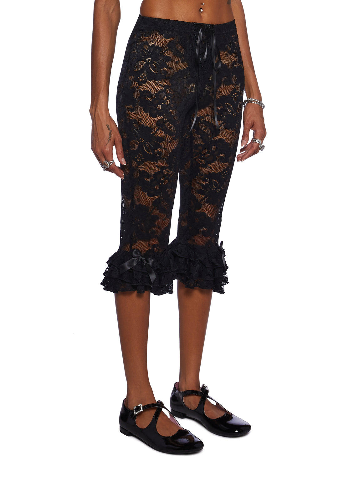 Sugar Thrillz Sheer Floral Lace Bow Pants - Black - Image 4