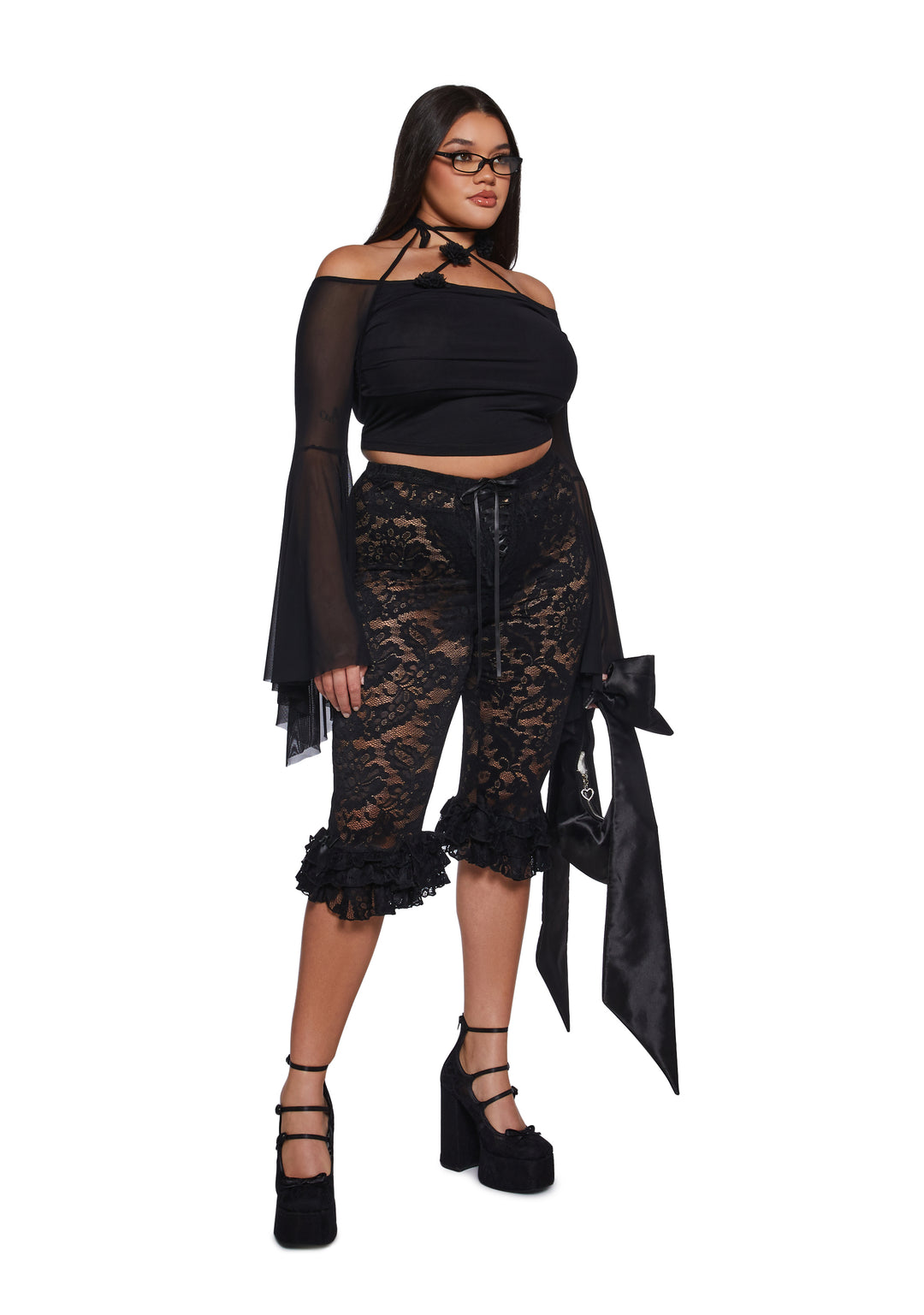 Sugar Thrillz Sheer Floral Lace Bow Pants - Black - Image 12