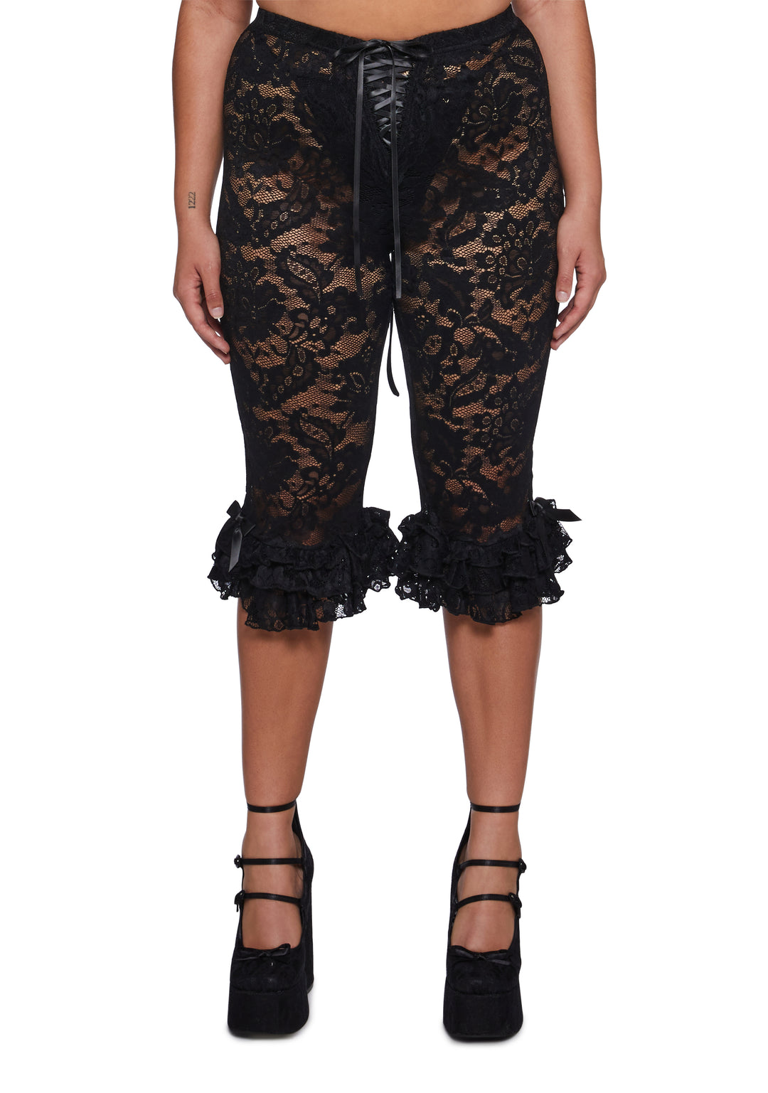 Sugar Thrillz Sheer Floral Lace Bow Pants - Black - Image 2