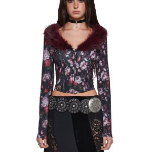 Current Mood Floral Print Cardigan With Faux Fur Trim - Multi