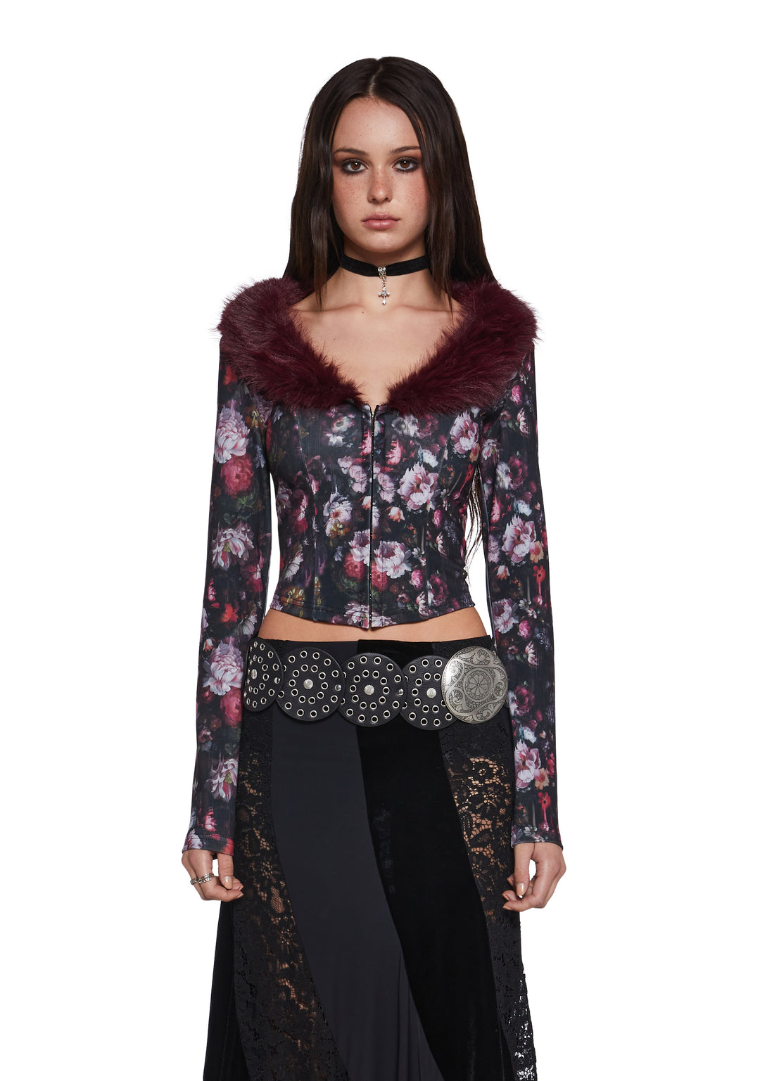 Current Mood Floral Print Cardigan With Faux Fur Trim - Multi