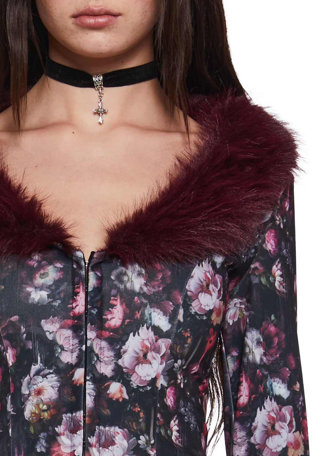 Current Mood Floral Print Cardigan With Faux Fur Trim - Multi - Image 6