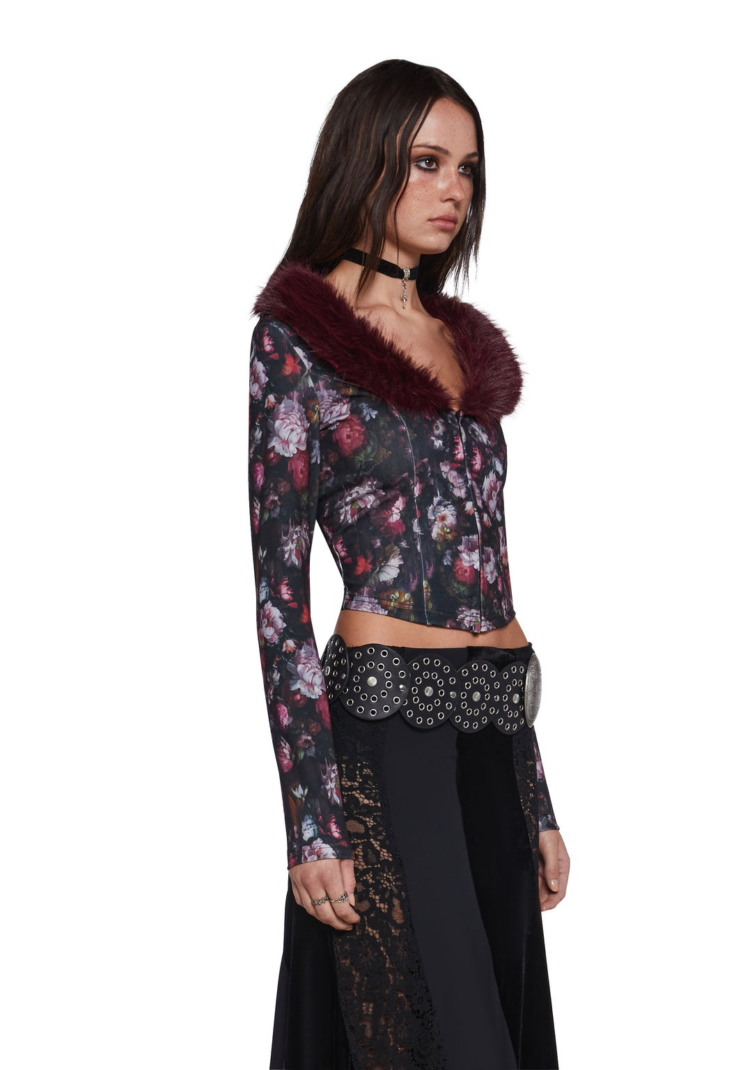 Current Mood Floral Print Cardigan With Faux Fur Trim - Multi - Image 4