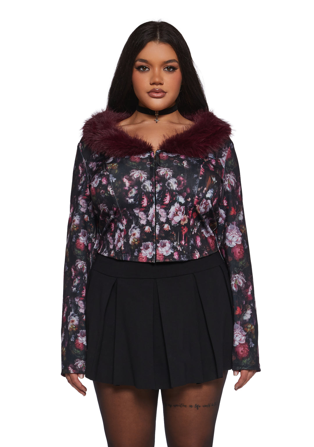 Current Mood Floral Print Cardigan With Faux Fur Trim - Multi - Image 2