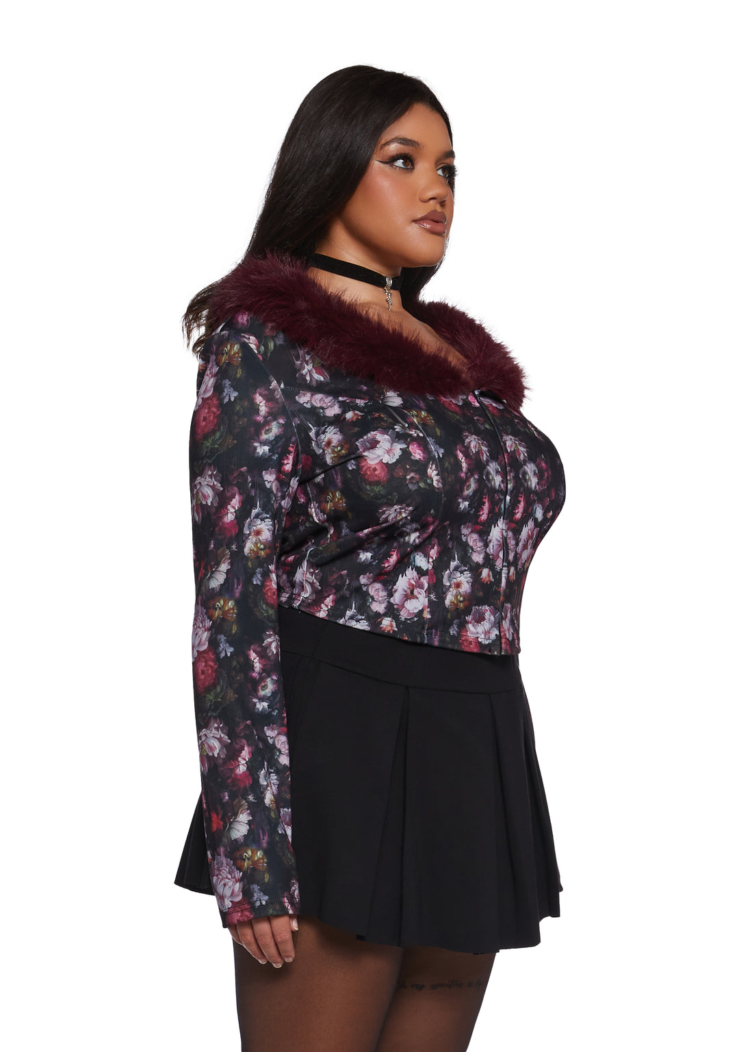 Current Mood Floral Print Cardigan With Faux Fur Trim - Multi - Image 8