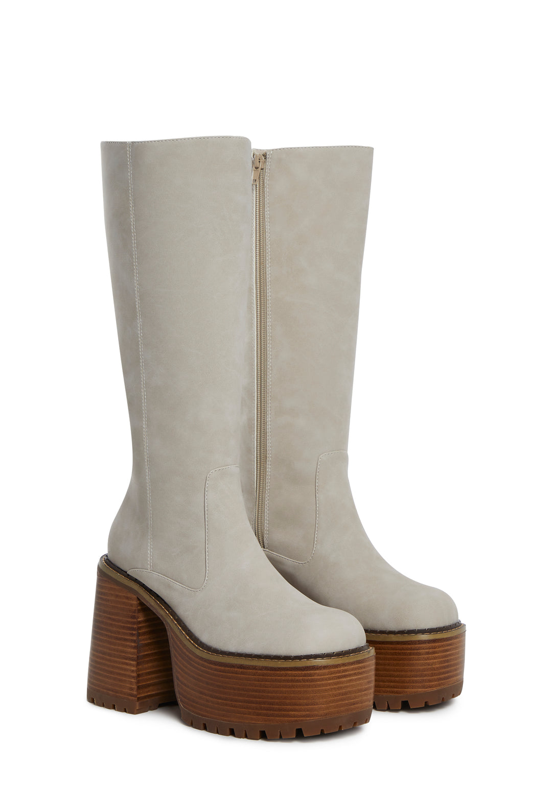 Delia's Matte Vegan Leather Knee High Platform Boots - Light Brown - Image 3