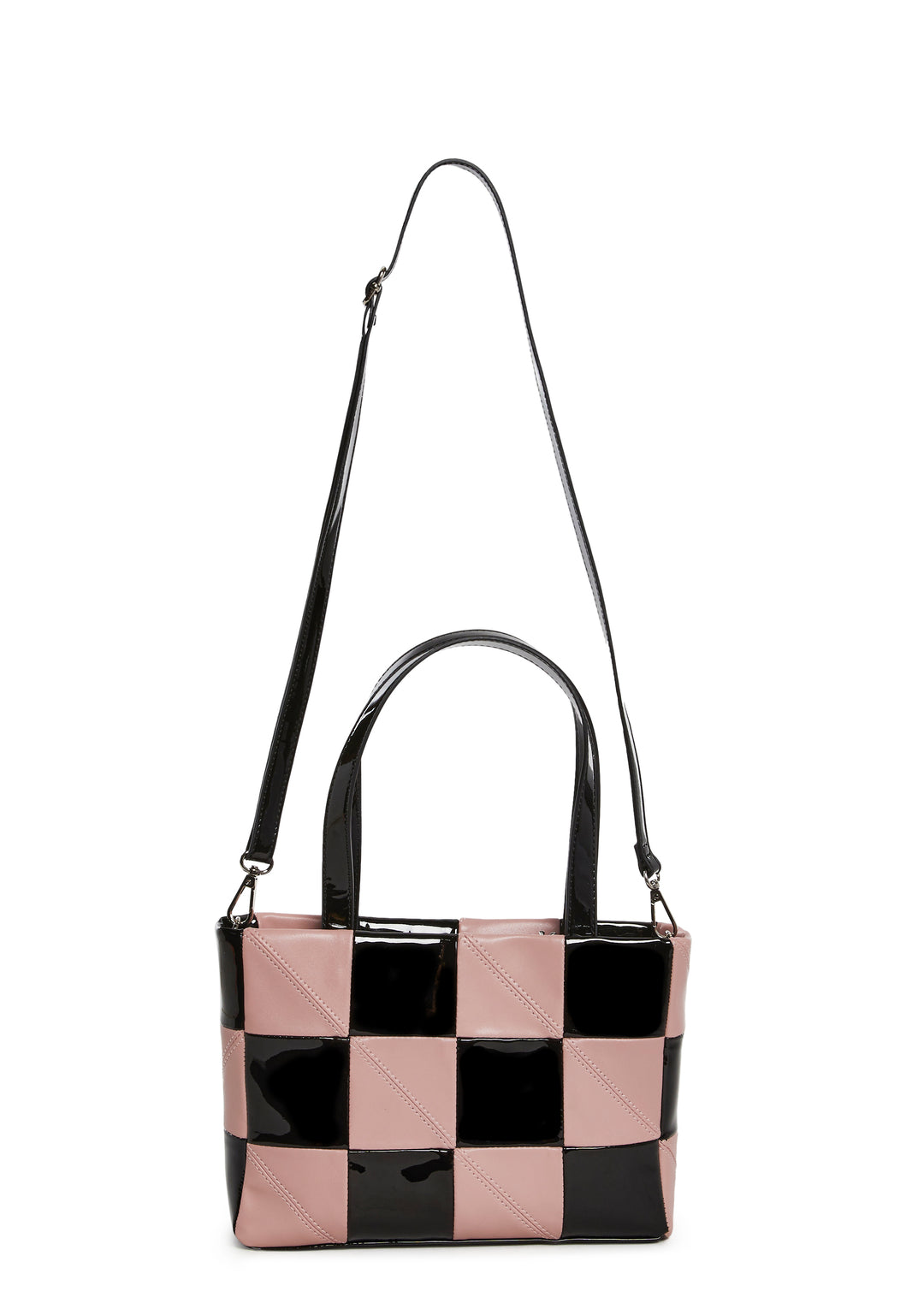 Patchwork Checkered Vegan Leather Crossbody Bag Delia's - Black/Pink