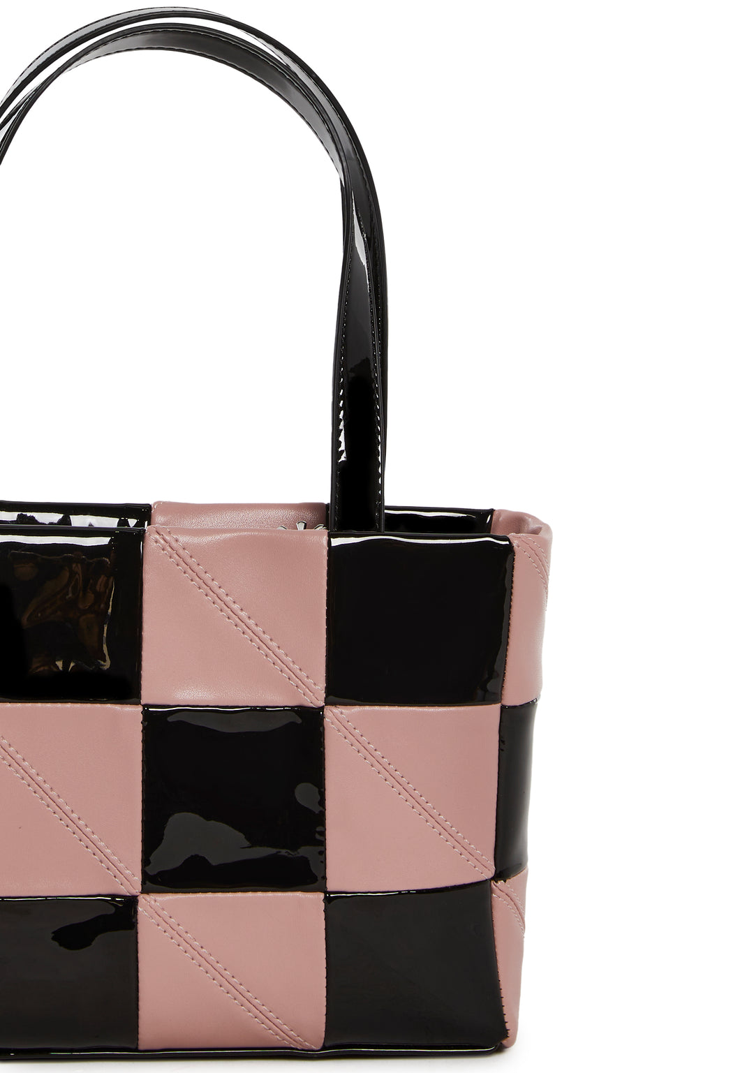 Patchwork Checkered Vegan Leather Crossbody Bag Delia's - Black/Pink - Image 5