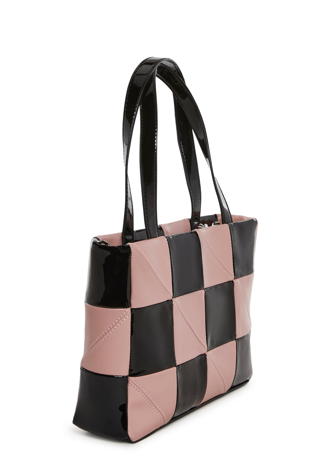 Patchwork Checkered Vegan Leather Crossbody Bag Delia's - Black/Pink - Image 4