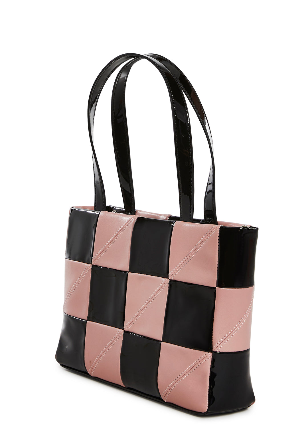 Patchwork Checkered Vegan Leather Crossbody Bag Delia's - Black/Pink - Image 3
