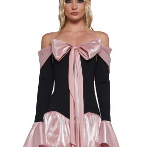 Stretchy Knit Metallic Organza Bubble Off-The-Shoulder Mini Dress Sugar Thrillz - Multi