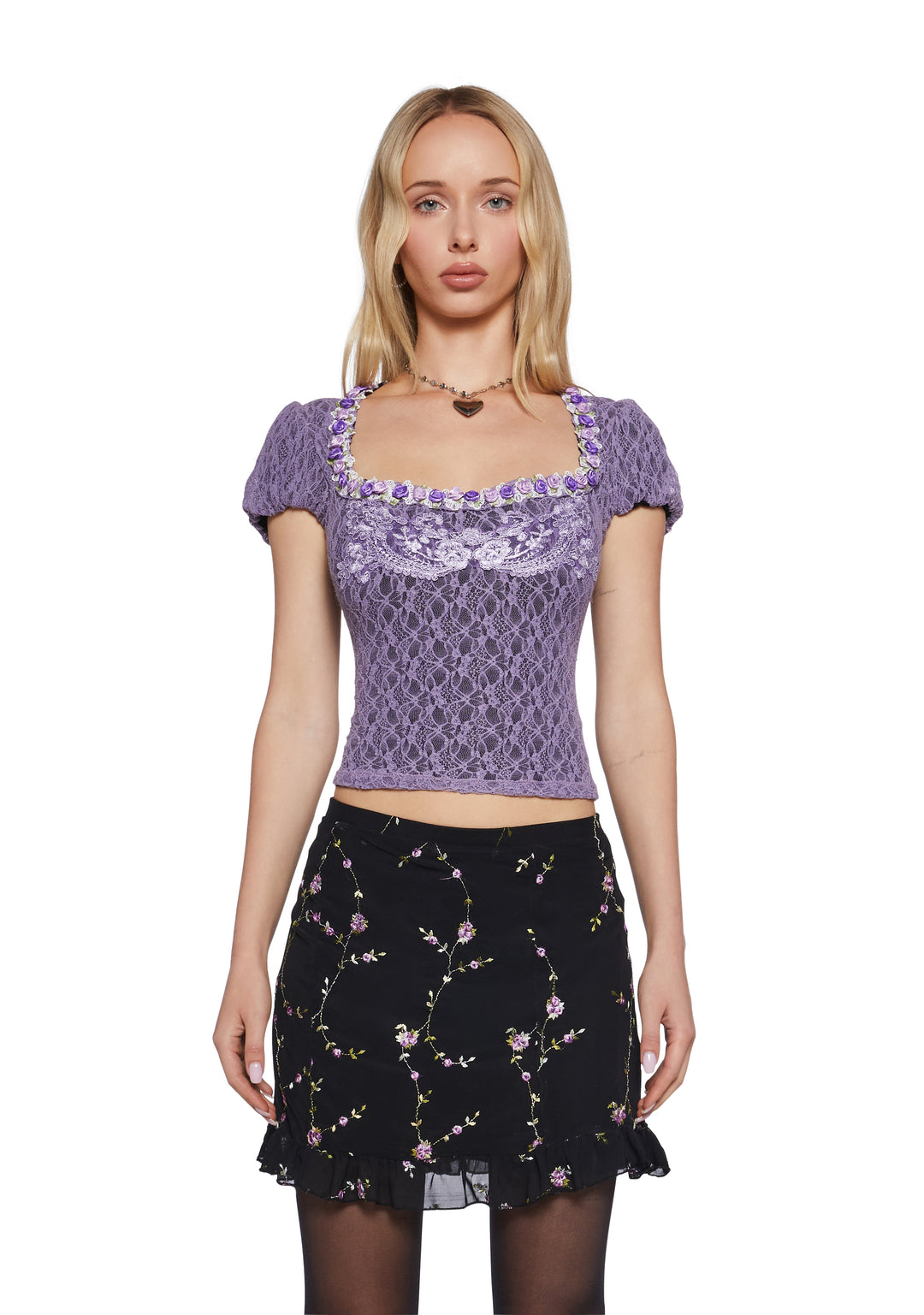 Cottage Core Princess Lace Top Sugar Thrillz - Purple