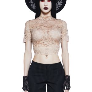 Widow Lace Up Crop Top - Brown