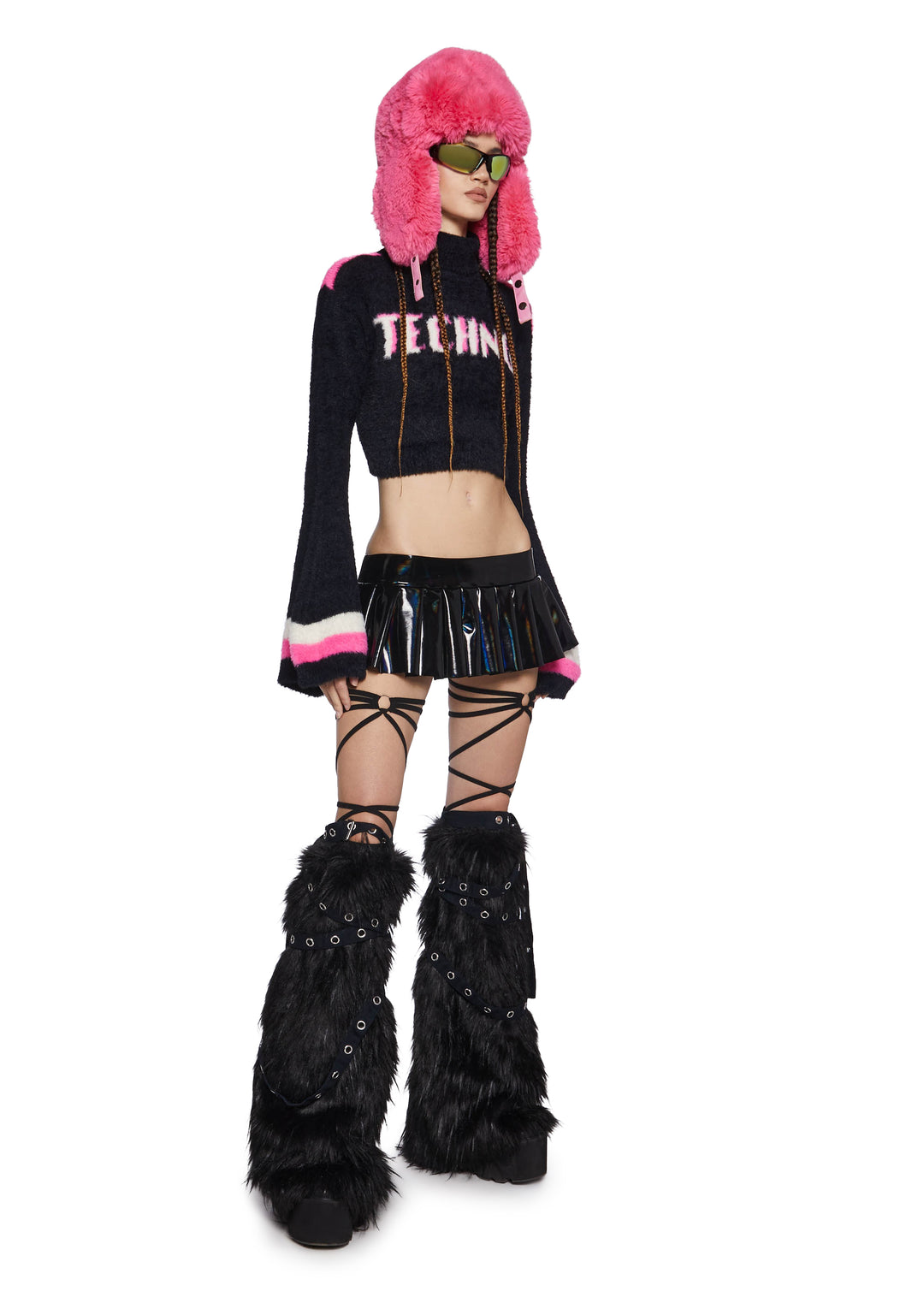 Fuzzy Knit Turtleneck Techno Cropped Sweater Club Exx - Multi - Image 3