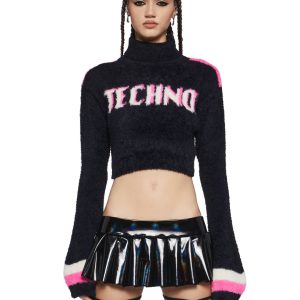 Fuzzy Knit Turtleneck Techno Cropped Sweater Club Exx - Multi