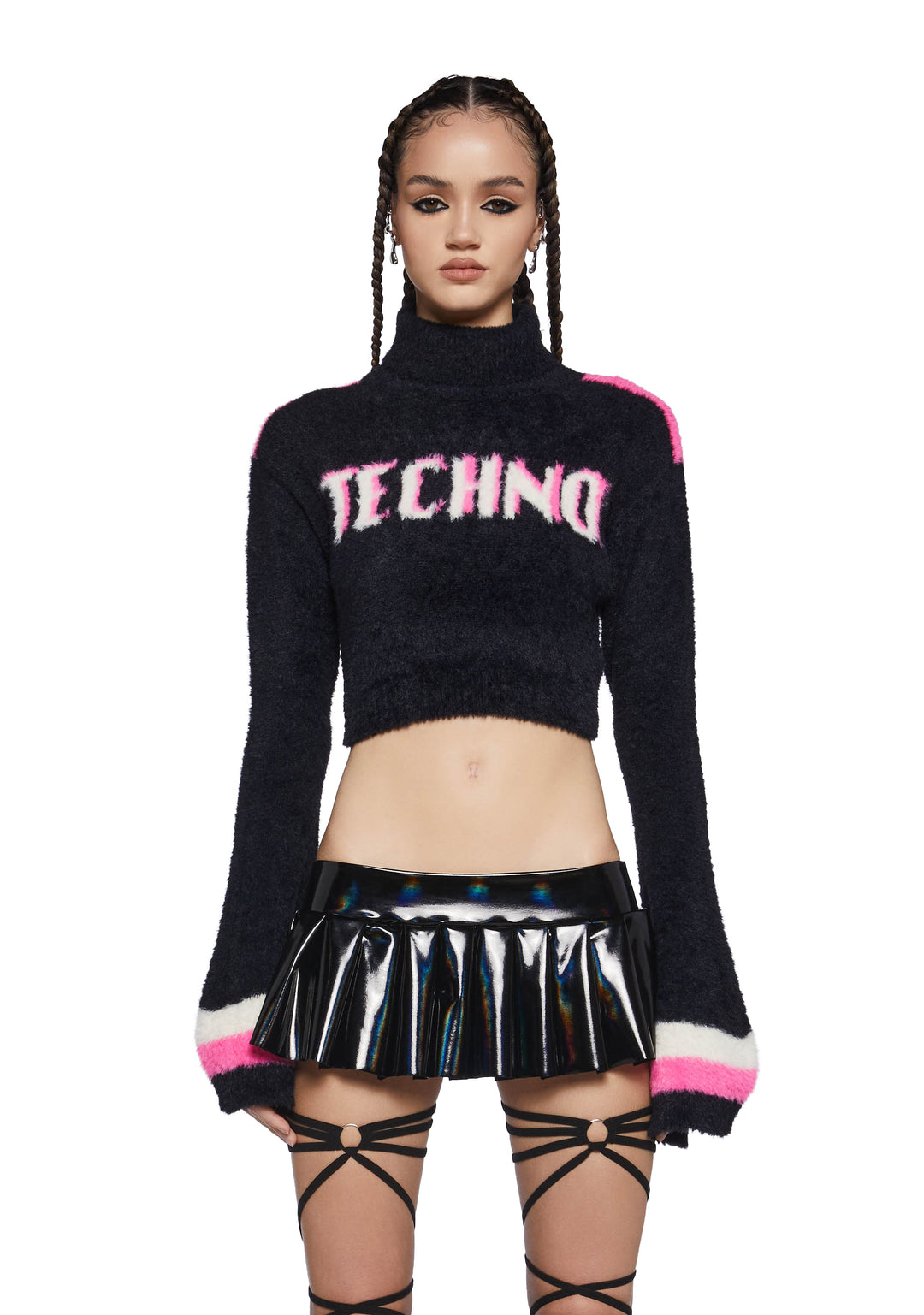 Fuzzy Knit Turtleneck Techno Cropped Sweater Club Exx - Multi