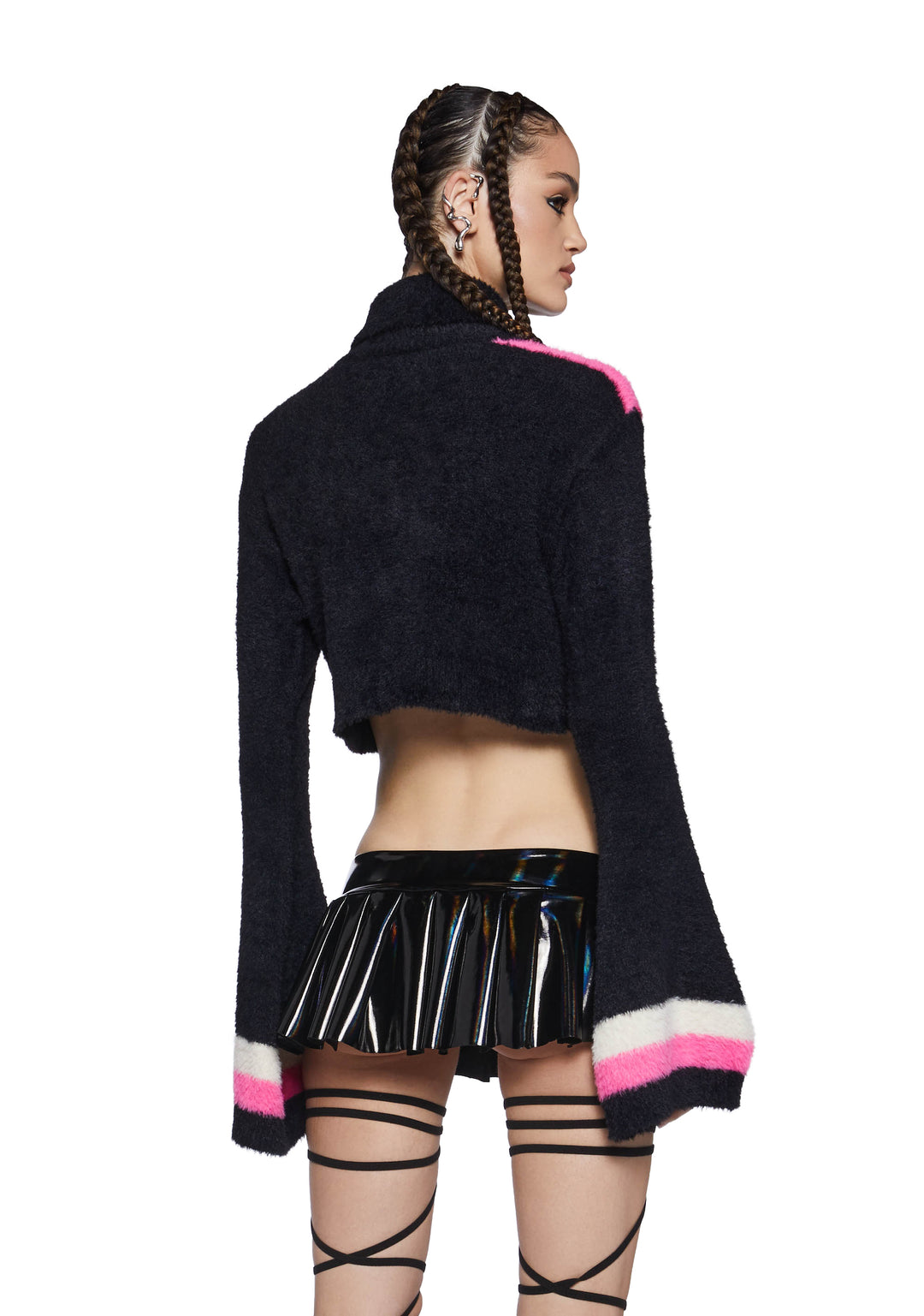 Fuzzy Knit Turtleneck Techno Cropped Sweater Club Exx - Multi - Image 5