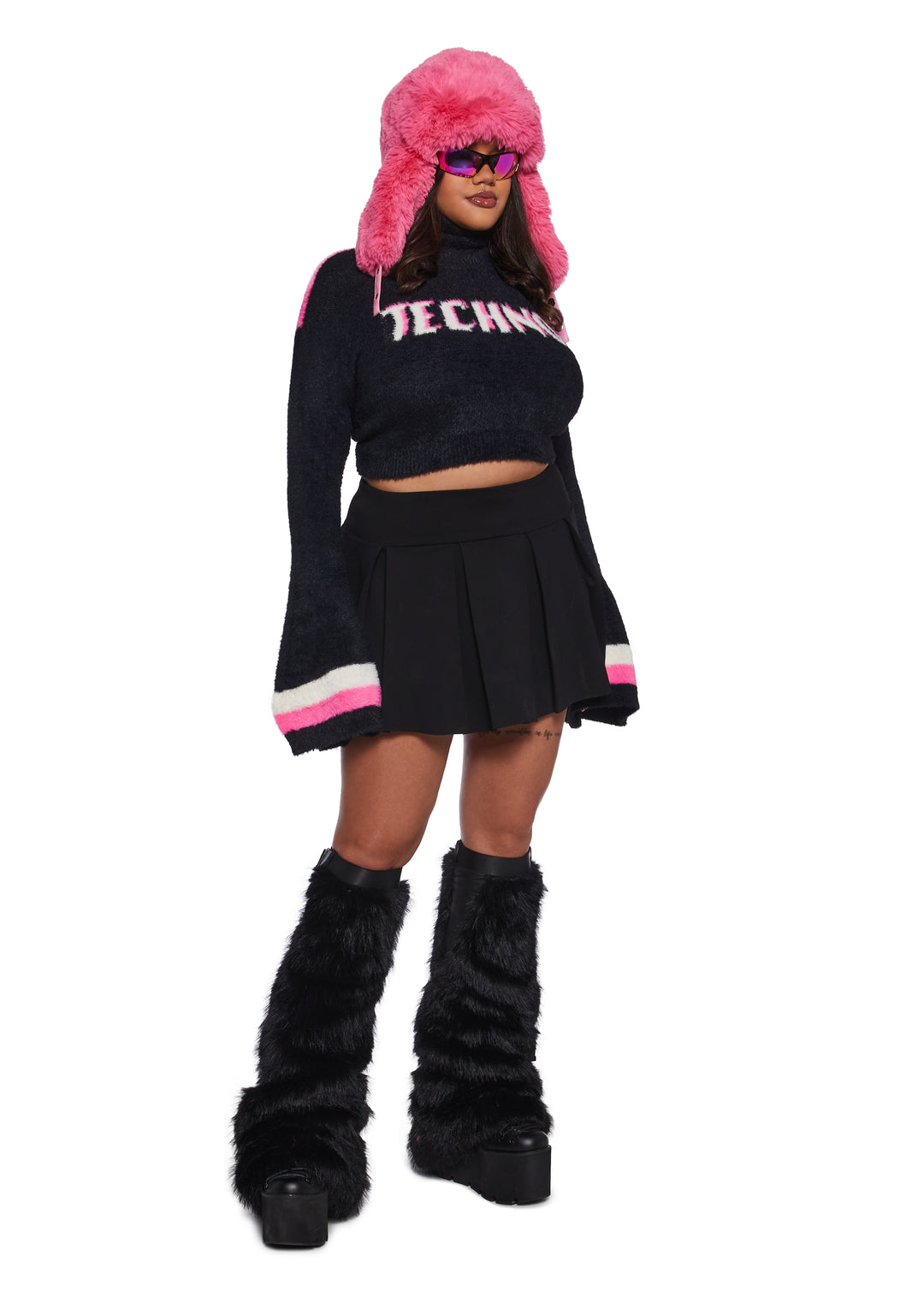 Fuzzy Knit Turtleneck Techno Cropped Sweater Club Exx - Multi - Image 7