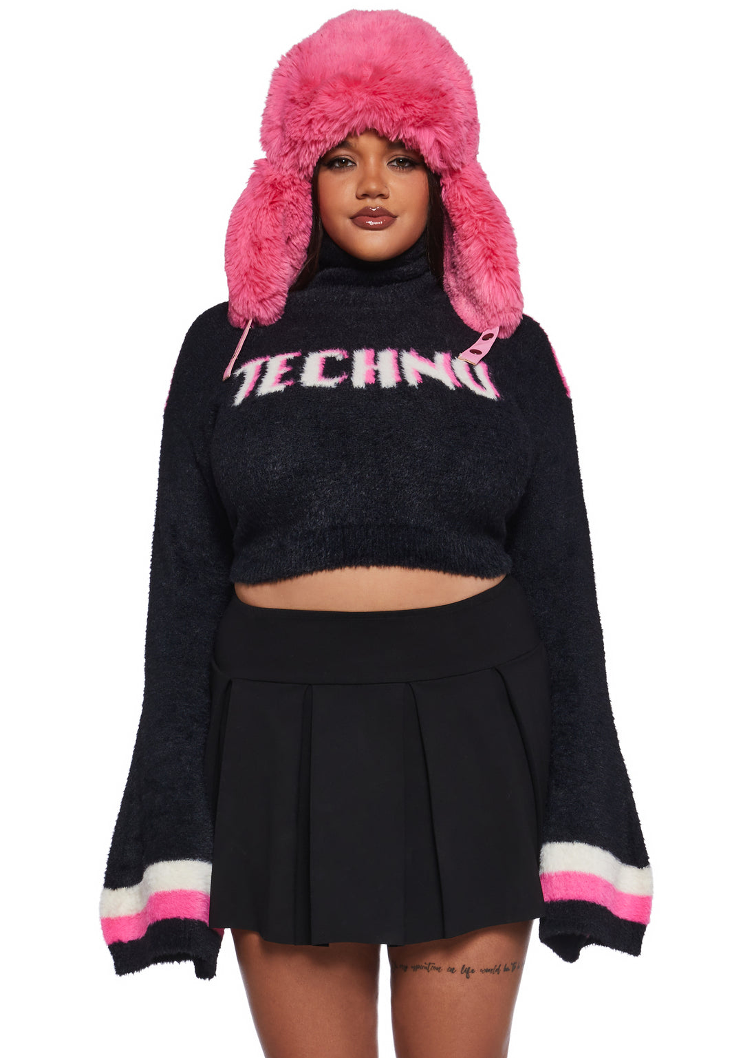 Fuzzy Knit Turtleneck Techno Cropped Sweater Club Exx - Multi - Image 2