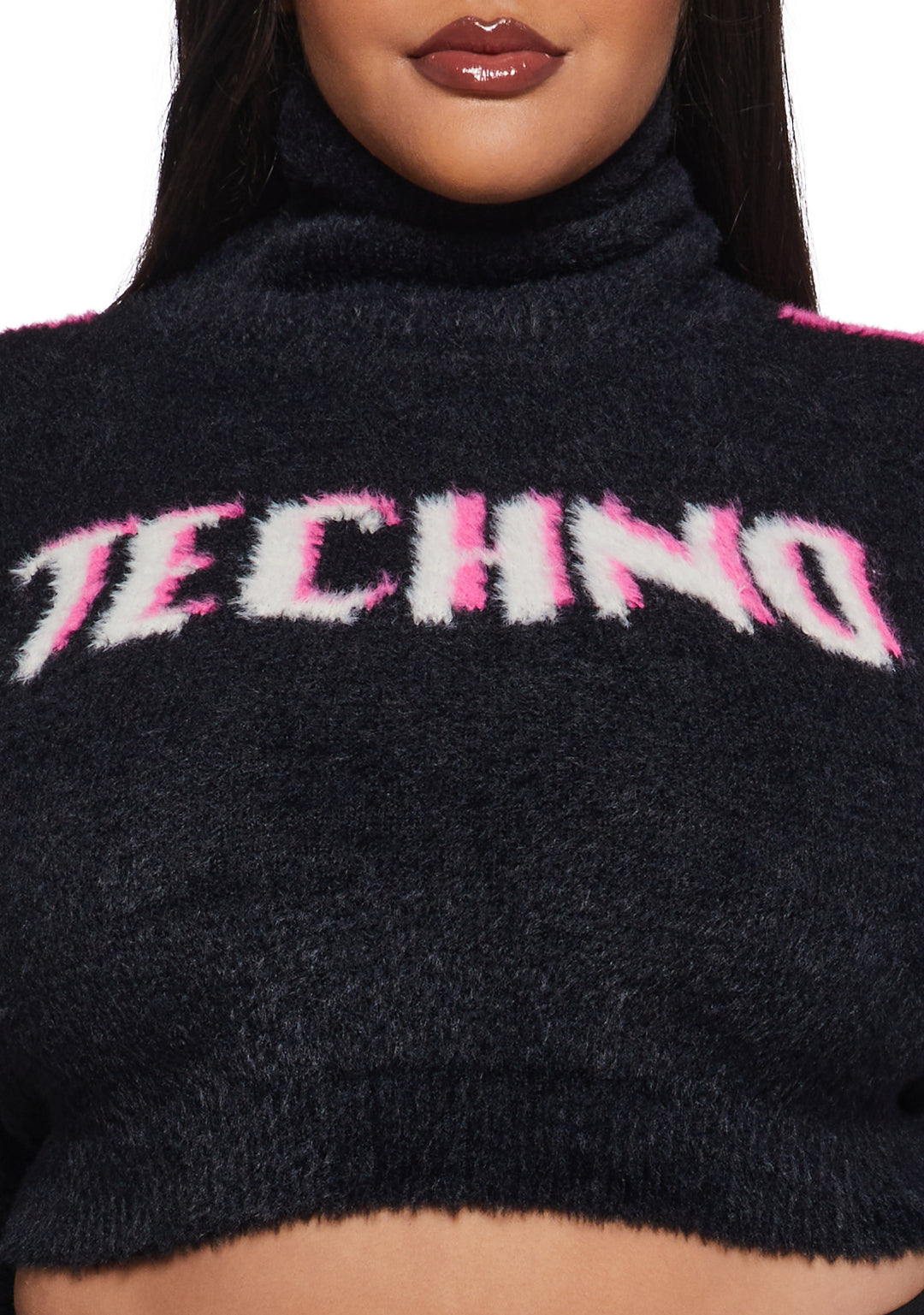 Fuzzy Knit Turtleneck Techno Cropped Sweater Club Exx - Multi - Image 10
