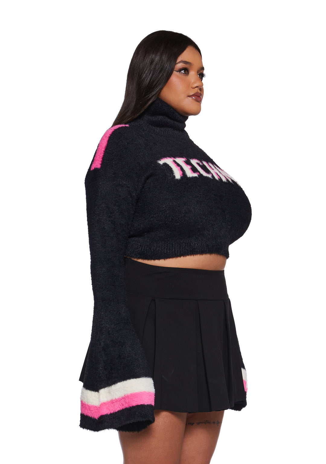 Fuzzy Knit Turtleneck Techno Cropped Sweater Club Exx - Multi - Image 8