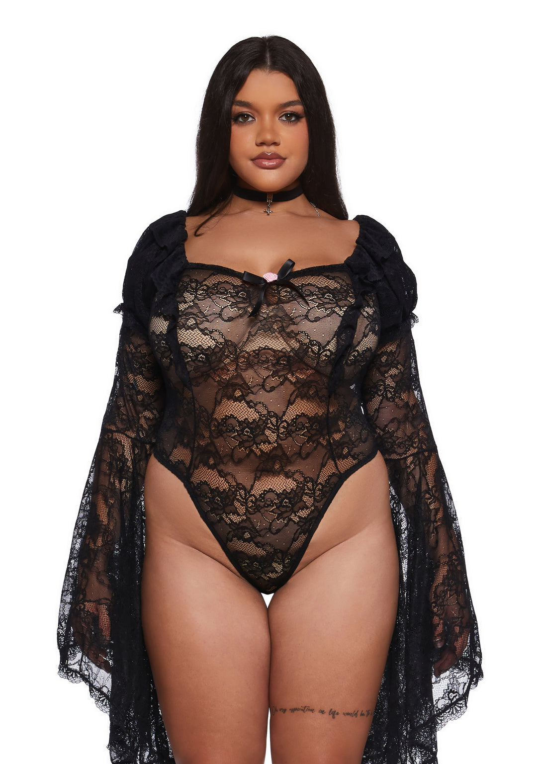 Floral Lace Bodysuit Regal Regency Core Sugar Thrillz - Black - Image 10