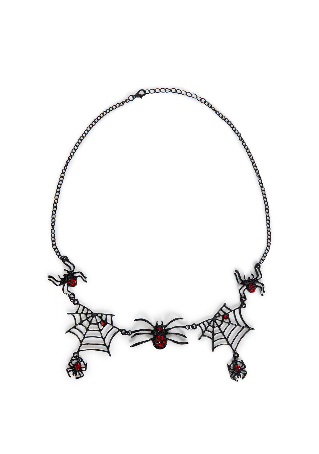 Spider Gemstone Web Statement Necklace - Black - Image 3